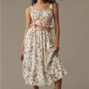 NWT Anthropologie Sleeveless Smocked-Waist Ruffled Midi Dres. Size Small